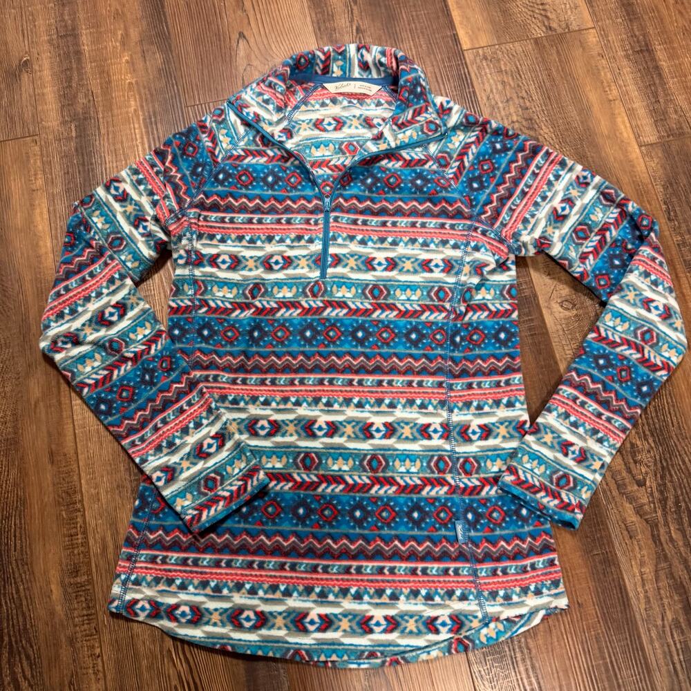 Woolrich Womens Small Fleece Pullover 1/4 Zip Southwestern Aztec Print Blue Red